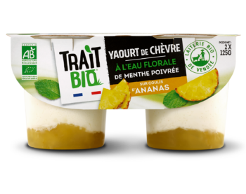 Yaourt de chèvre à l’eau floral de menthe poivrée sur coulis d'ananas